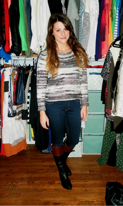 riding boots, marled sweater