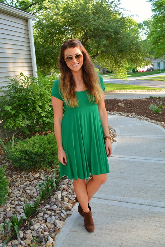 topshop dress, asos audio booties, ray ban aviators