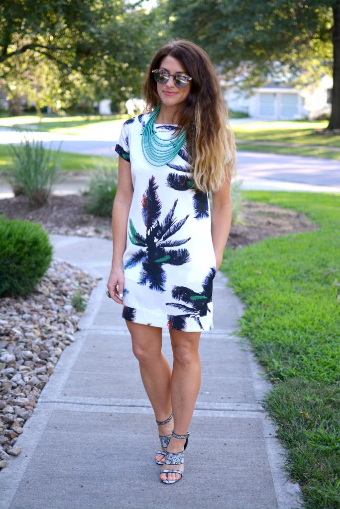 ashley from lsr, palm print dress, topshop snake skin sandals