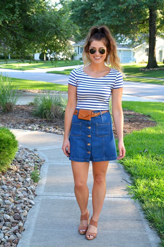 70s denim hot sale skirt outfit