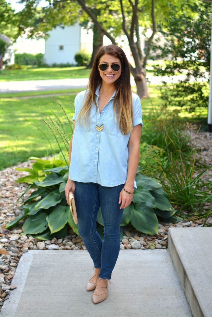 ashley from lsr, madewell boyfriend chambray, madewell jeans, zara lace-up flats