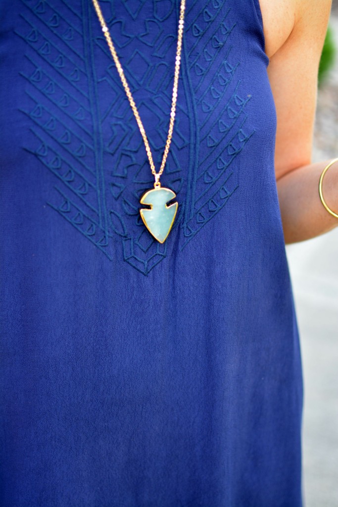 ashley from lsr, navy dress, arrowhead necklace