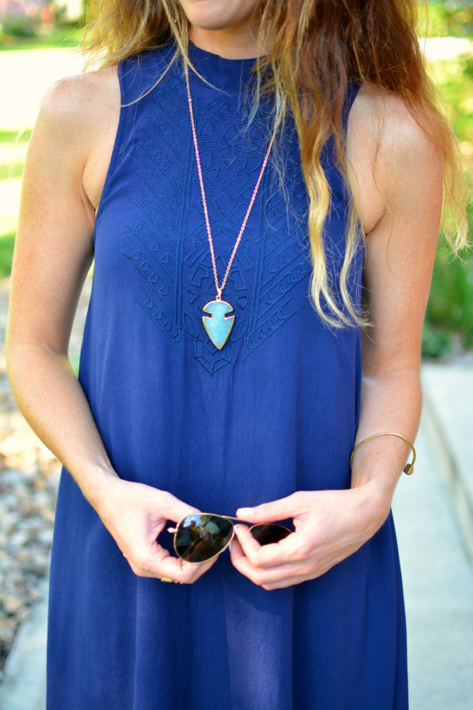 ashley from lsr, navy dress, arrowhead necklace