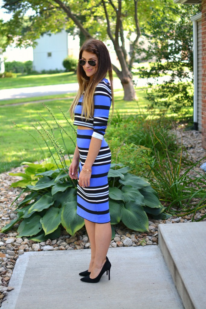 ashley from lsr, express blue striped scuba set, topshop gemini pumps