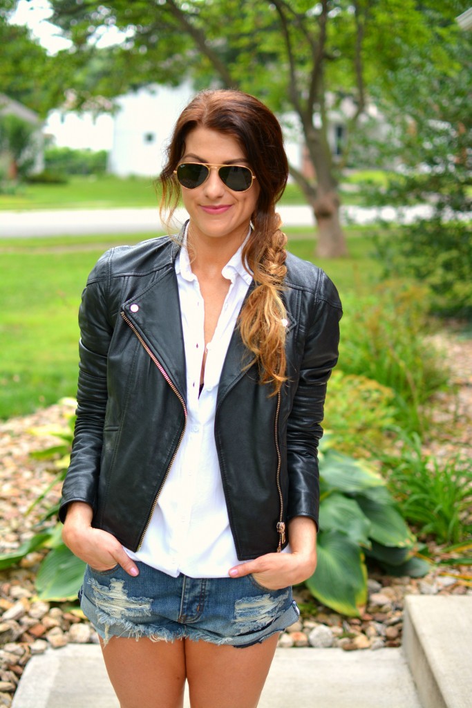 ashley from lsr in river island leather jacket and one teaspoon bandit cutoffs