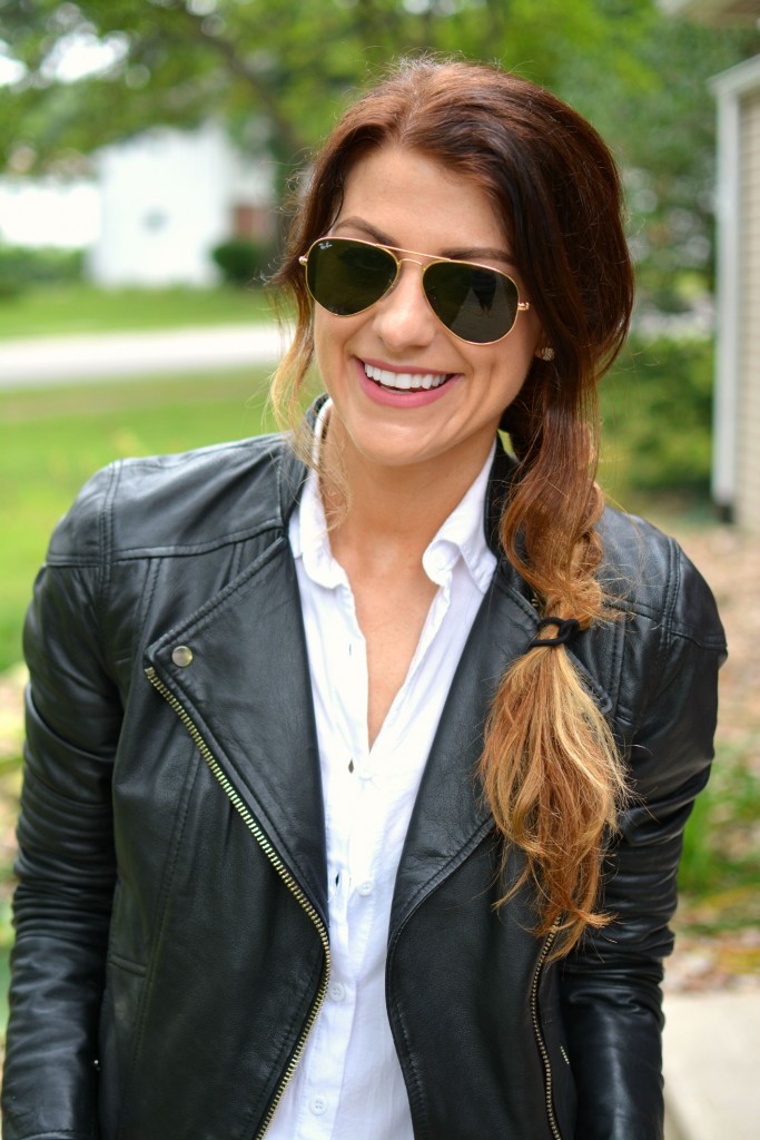 ashley from lsr in river island leather jacket and ray-ban aviators