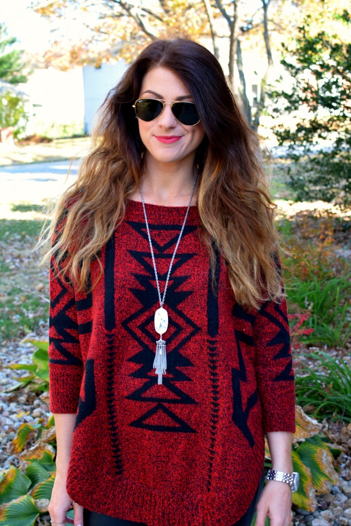 Ashley from LSR in an Express sweater and a Kendra Scott marble Rayne necklace.