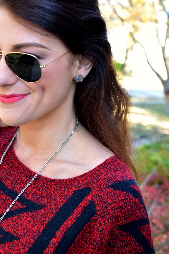 Ashley from LSR in an Express sweater and Kendra Scott drusy earrings.