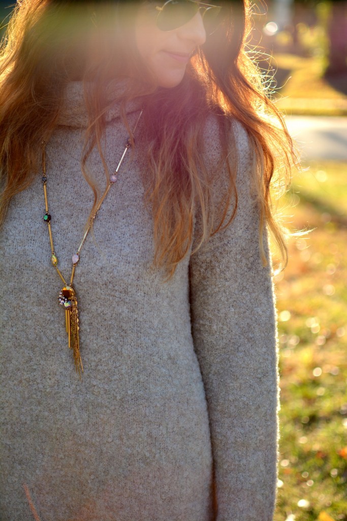 Ashley from LSR in a slouchy beige sweater and JCrew constellation necklace.