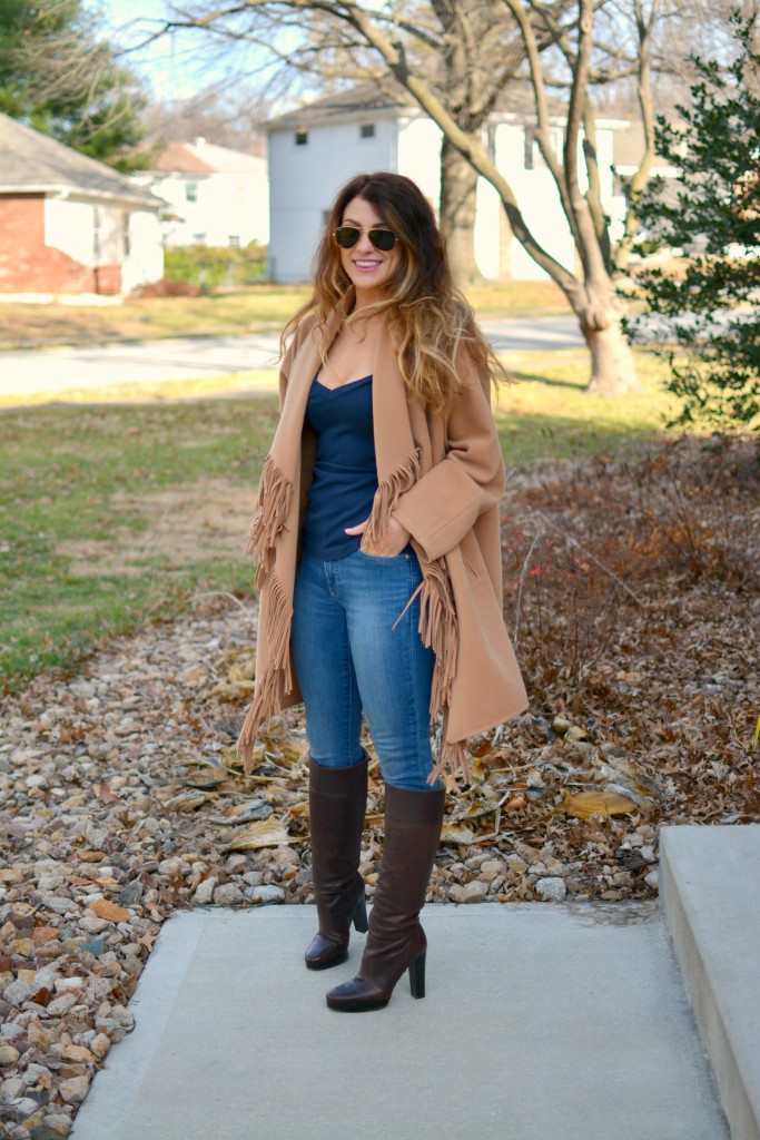 Ashley from LSR in a JOA fringe coat and Michael Kors boots.