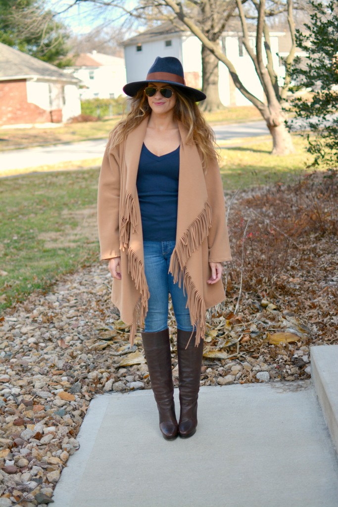 Ashley from LSR in a JOA fringe coat and Michael Kors boots.