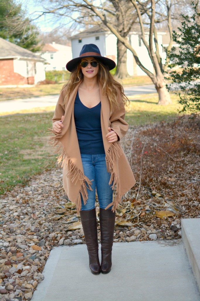 Ashley from LSR in a JOA fringe coat and Michael Kors boots.