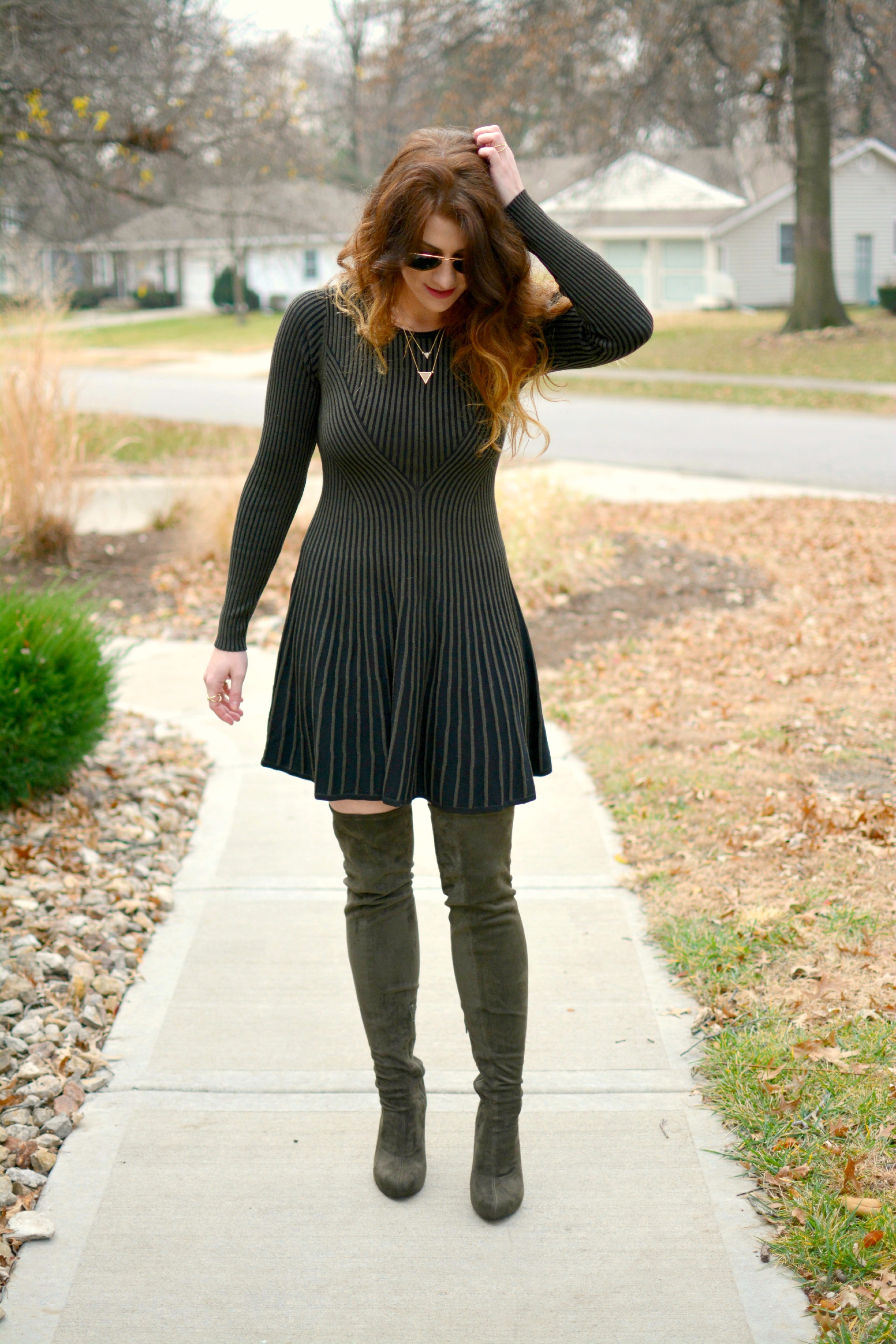 olive green dress with boots