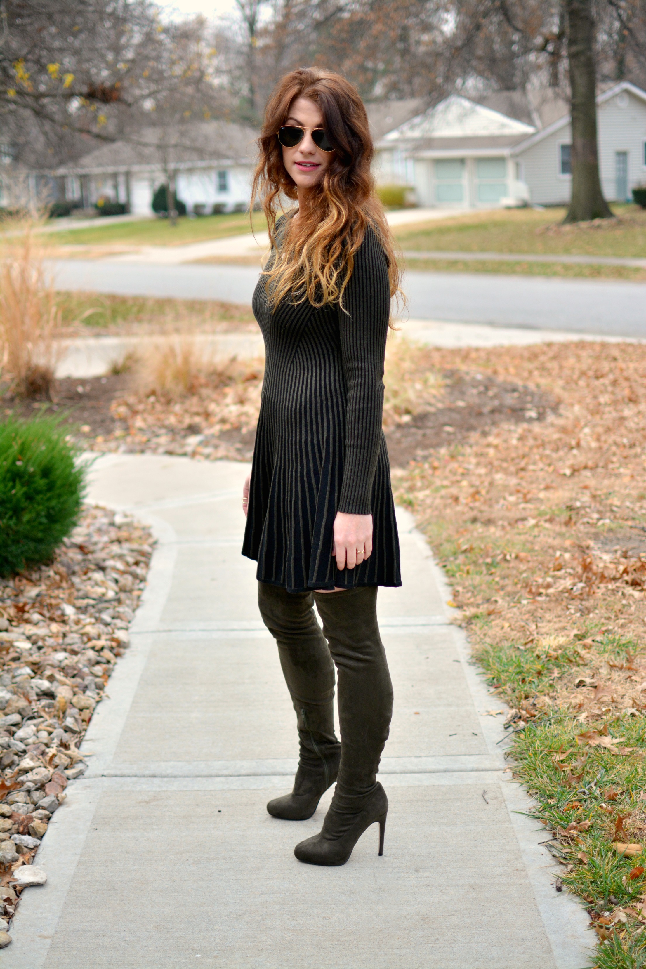 Olive green turtleneck clearance dress