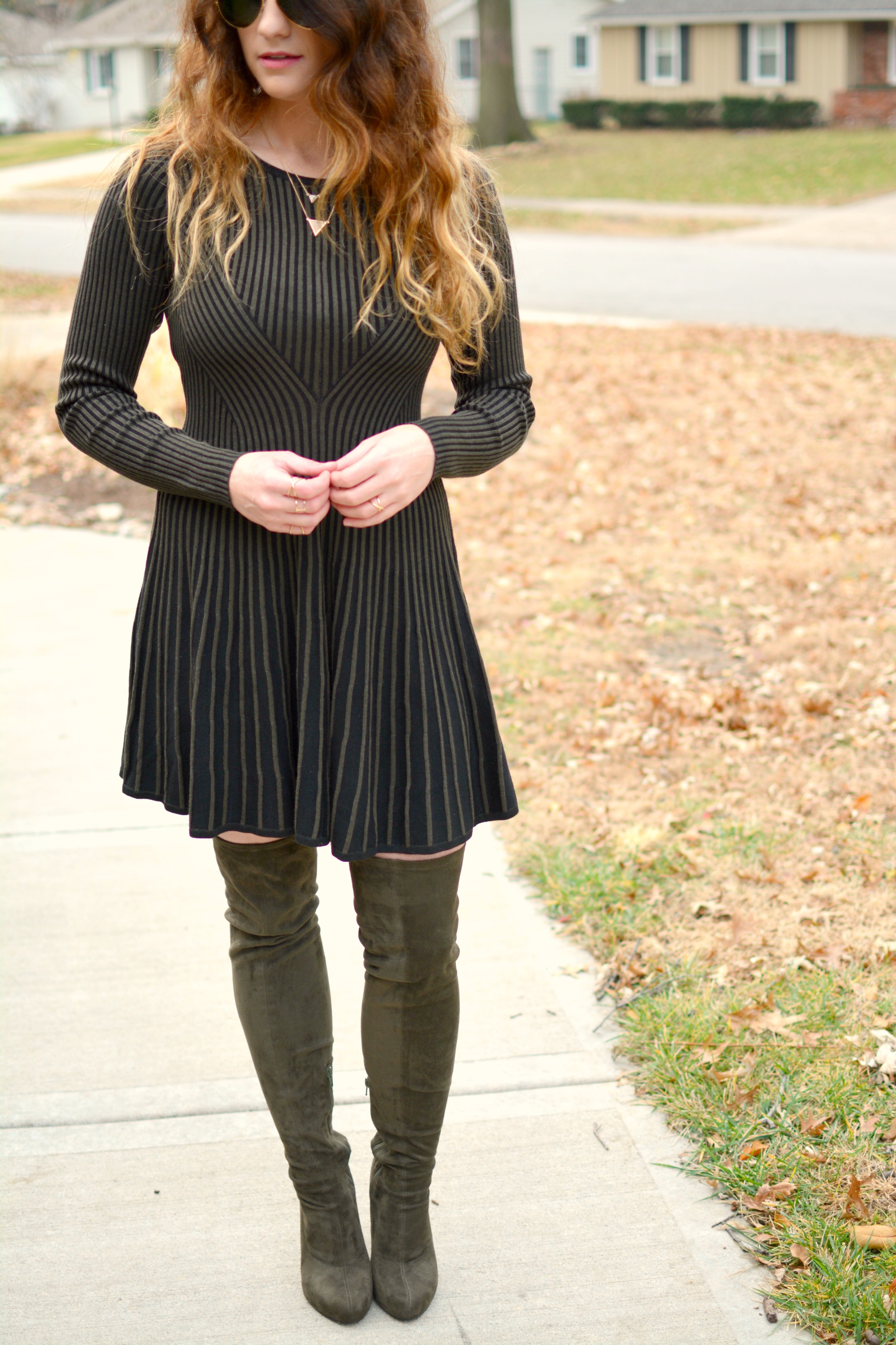 Olive Green Sweater Dress. Le Stylo Rouge