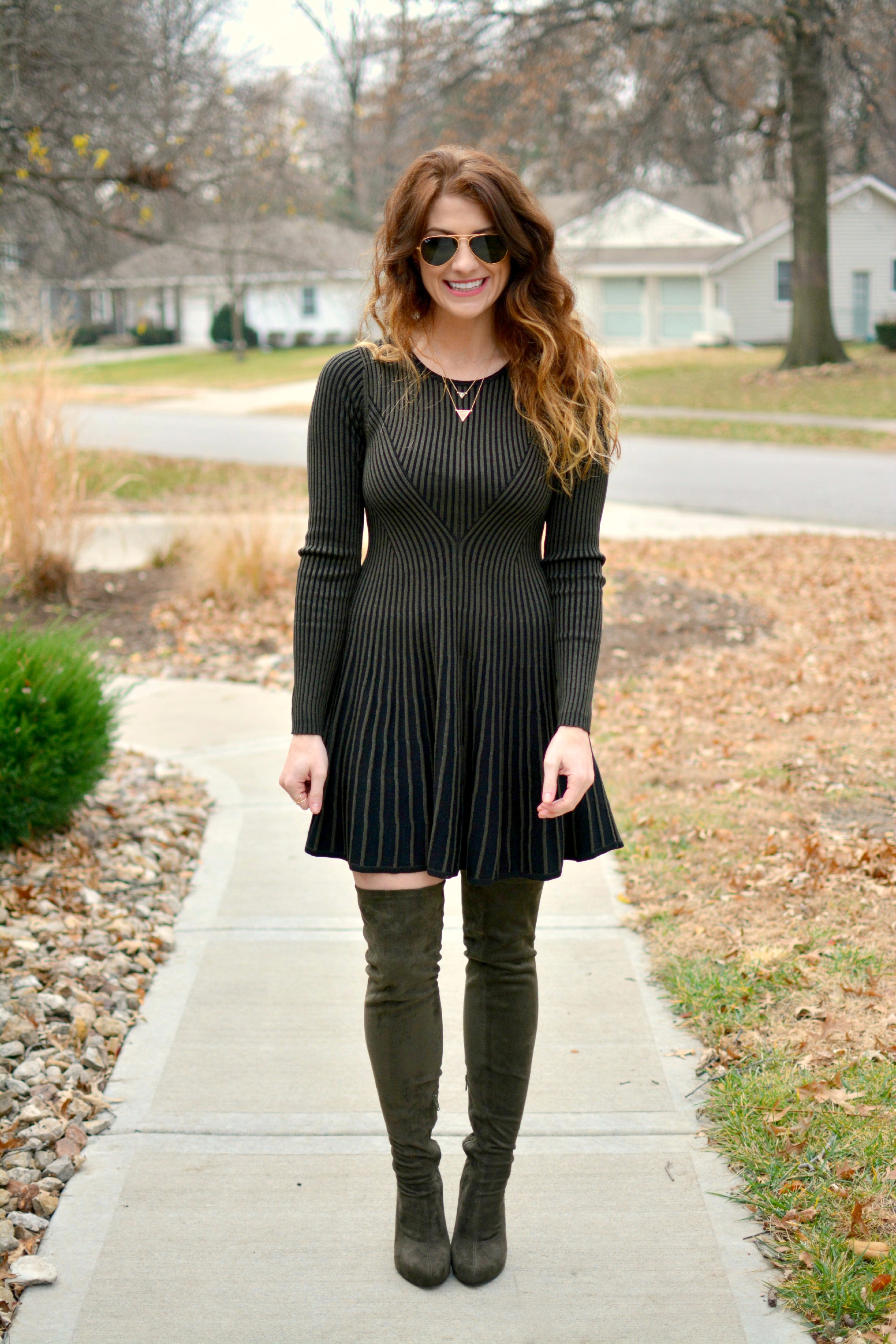 green dress and boots