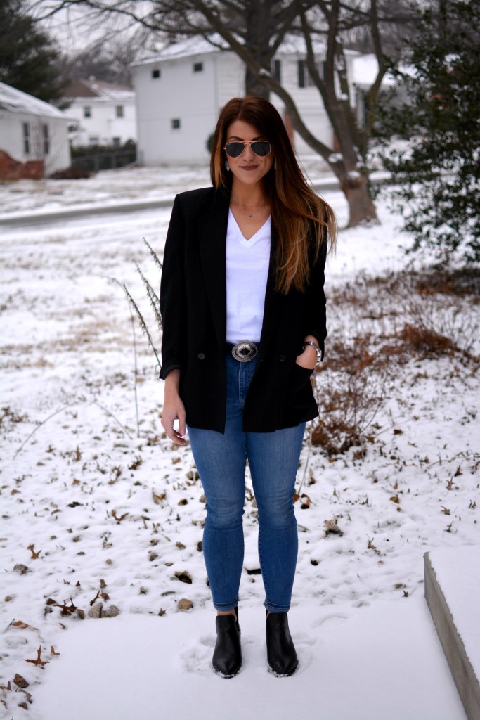 Ashley from LSR in a vintage Brooks Brothers blazer, a concho belt, and Steve Madden Dextir boots
