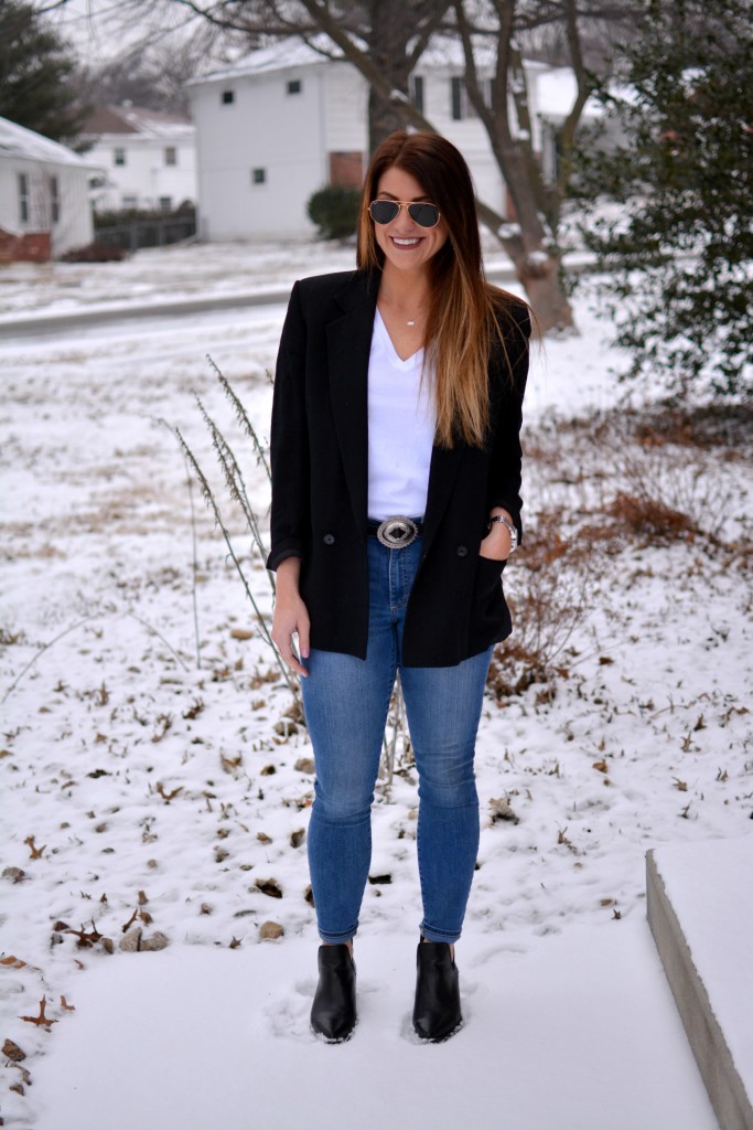 Ashley from LSR in a vintage Brooks Brothers blazer, a concho belt, and Steve Madden Dextir boots