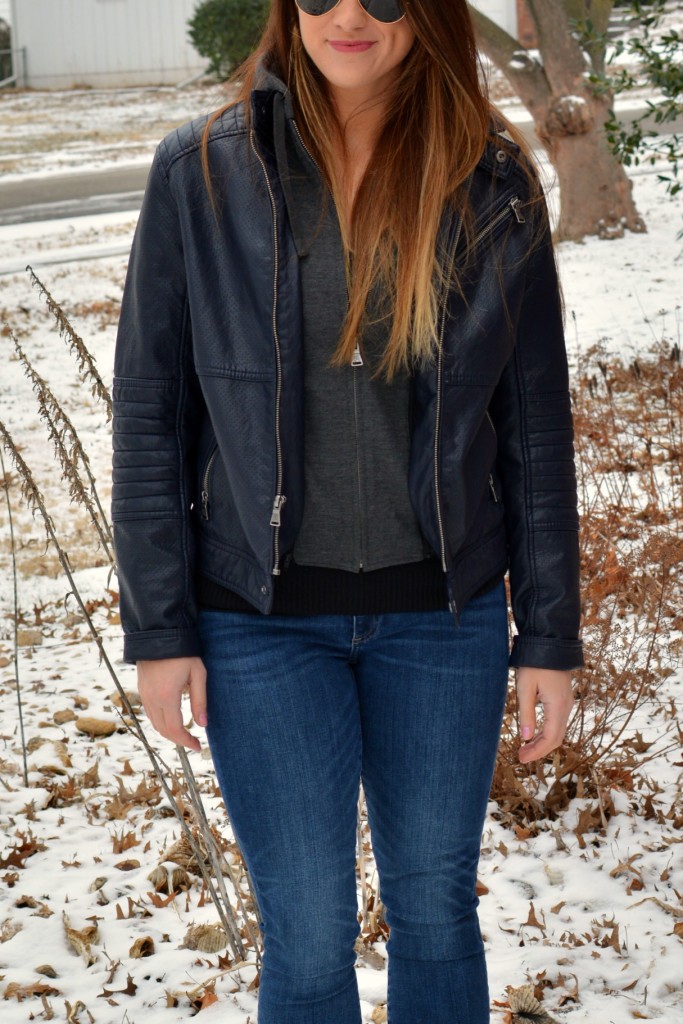 Ashley from LSR in a men's Express leather jacket