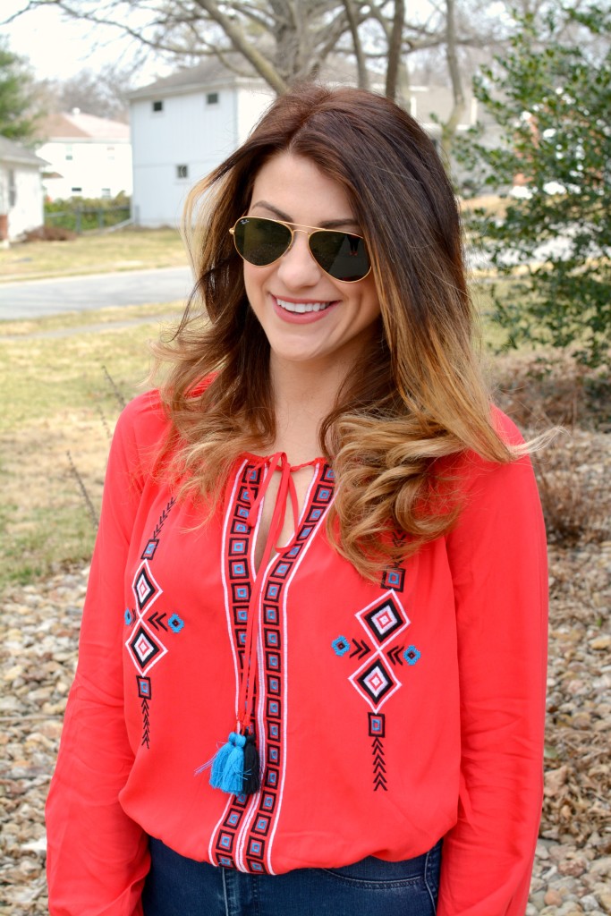 Ashley from LSR in a red peasant blouse