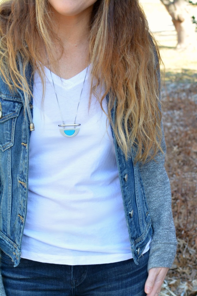 Ashley from LSR in a Silver jacket and Madewell necklace