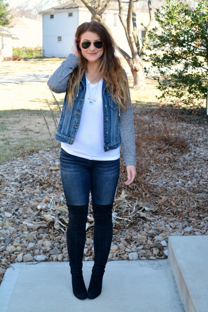 Ashley from LSR in Silver jeans and jacket, Stuart Weitzman Highland boots
