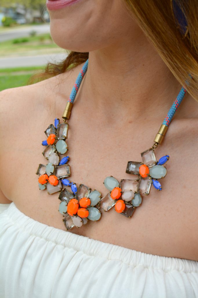 Ashley from LSR in the Rachel Pally off-the-shoulder top and JCrew statement necklace