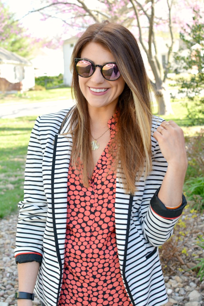Ashley from LSR in a striped blazer and a printed blouse
