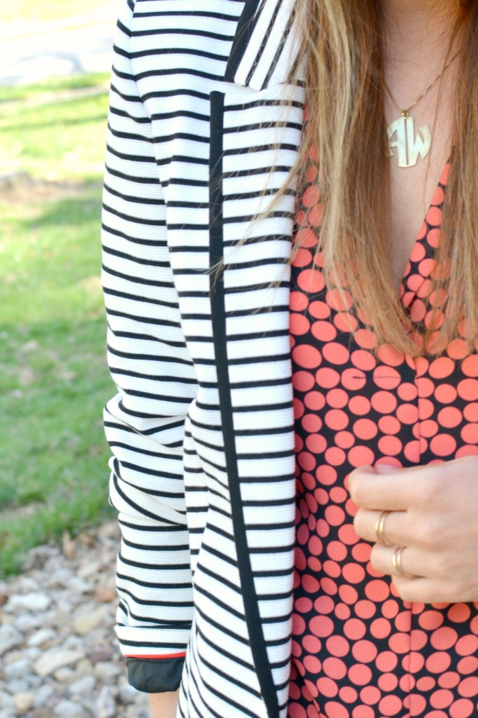 Ashley from LSR in a striped blazer and a printed blouse