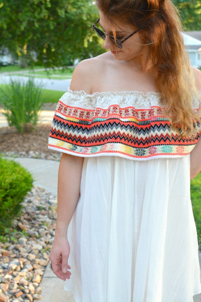 Ashley from LSR in an off-the-shoulder embroidered dress