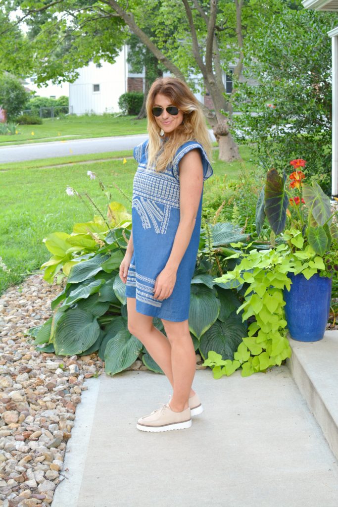 Ashley from LSR in an embroidered chambray dress from Chicwish and platform brogues