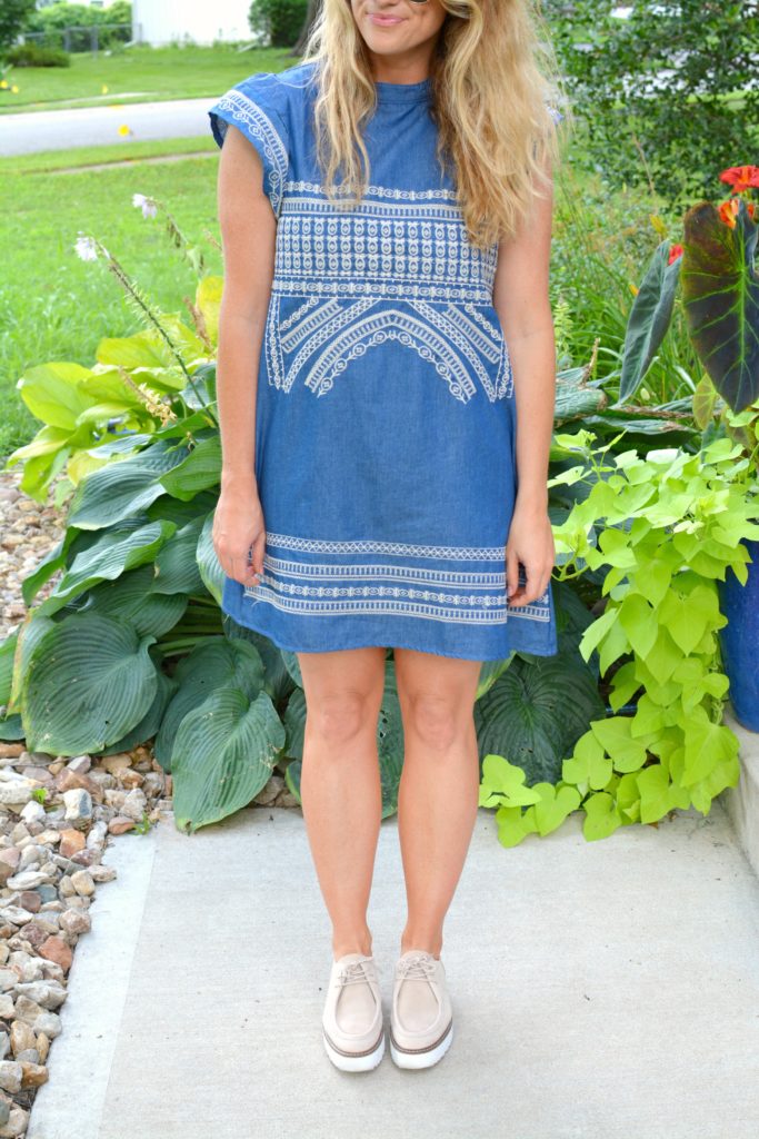 Ashley from LSR in an embroidered chambray dress from Chicwish and platform brogues