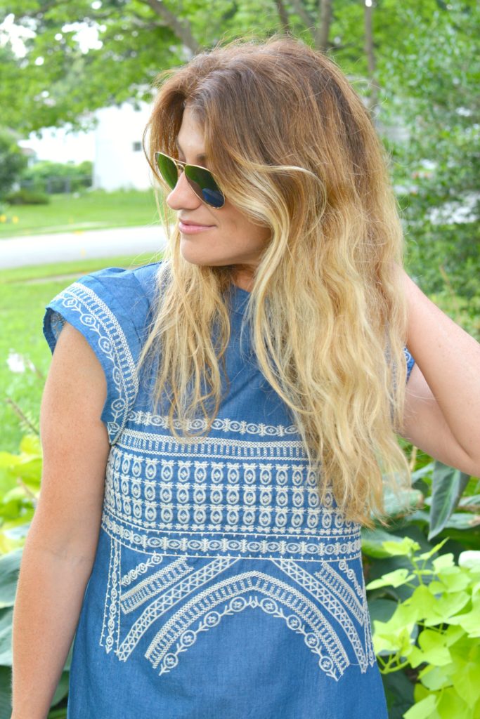 Ashley from LSR in an embroidered chambray dress from Chicwish