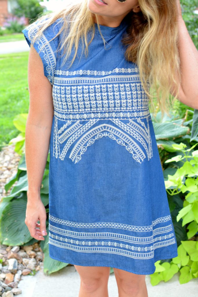 Ashley from LSR in an embroidered chambray dress from Chicwish