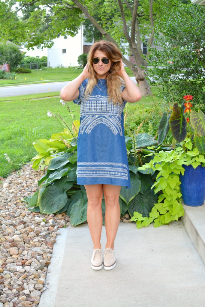 Ashley from LSR in an embroidered chambray dress from Chicwish and platform brogues
