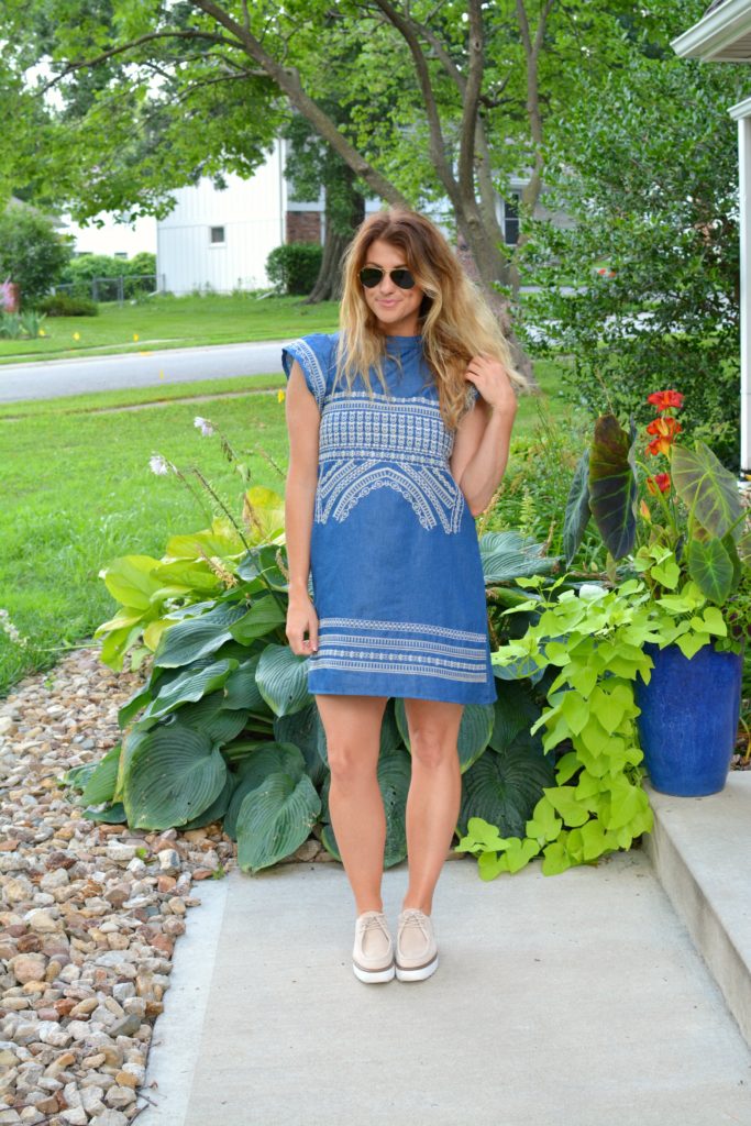 Ashley from LSR in an embroidered chambray dress from Chicwish and platform brogues