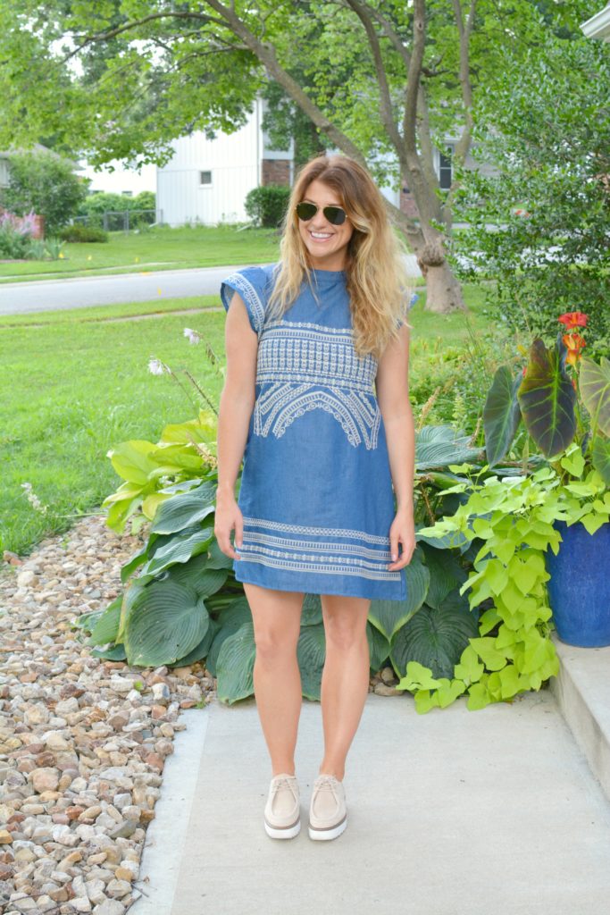 Ashley from LSR in an embroidered chambray dress from Chicwish and platform brogues