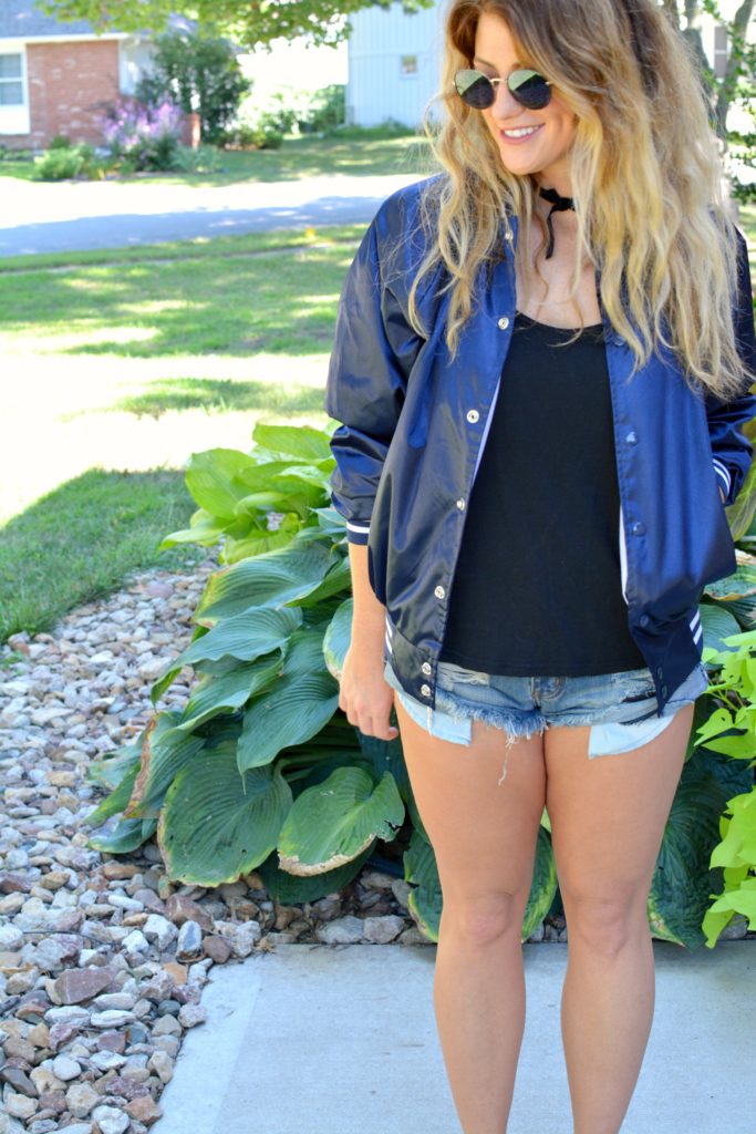Ashley from LSR in a Nasty Gal bomber jacket and One Teaspoon Bandit shorts