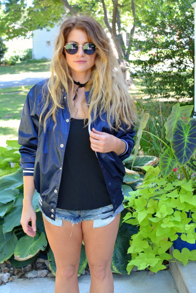 Ashley from LSR in a Nasty Gal bomber jacket and One Teaspoon Bandit shorts