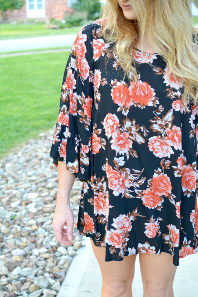 Ashley from LSR in a dark floral dress 