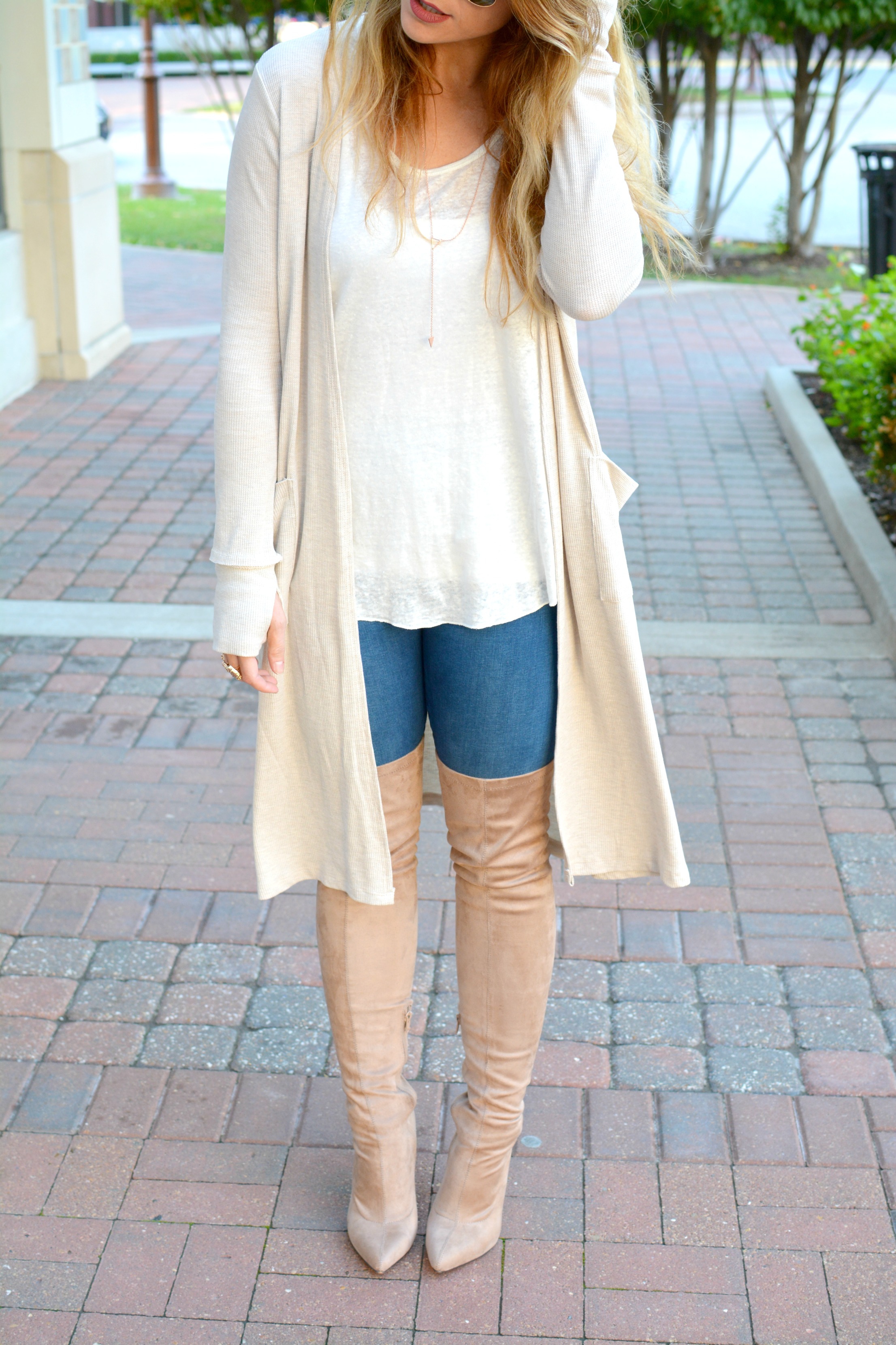 Beige thigh outlet high boots outfit