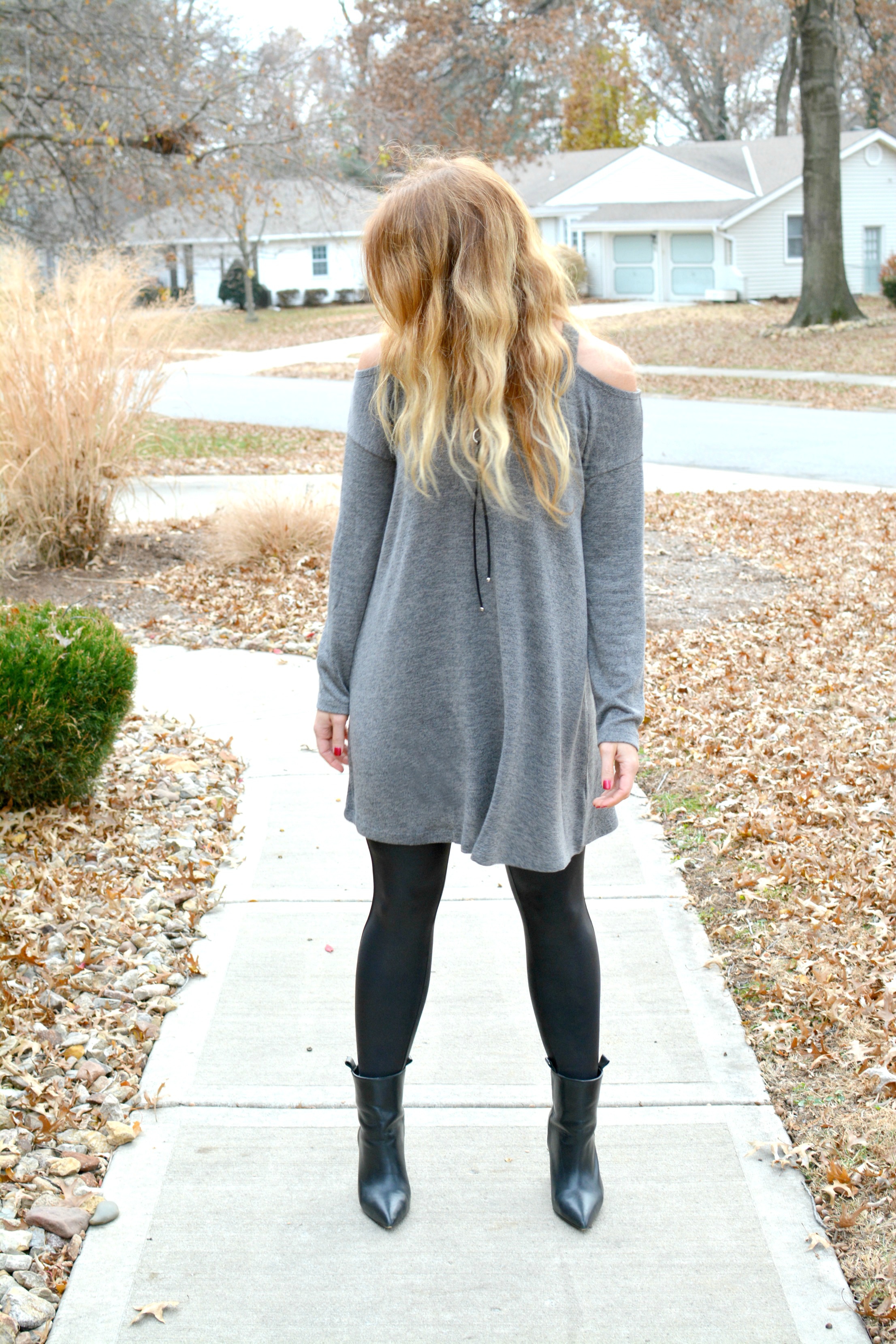 sweater dress with leggings and boots