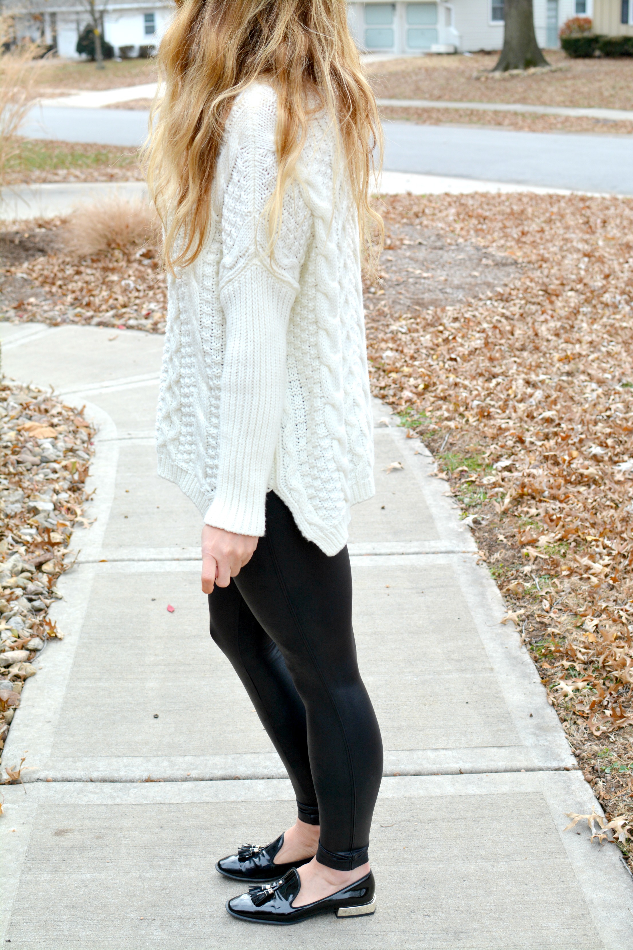 Striped Cardigan with Spanx Leggings + Fur Mules.