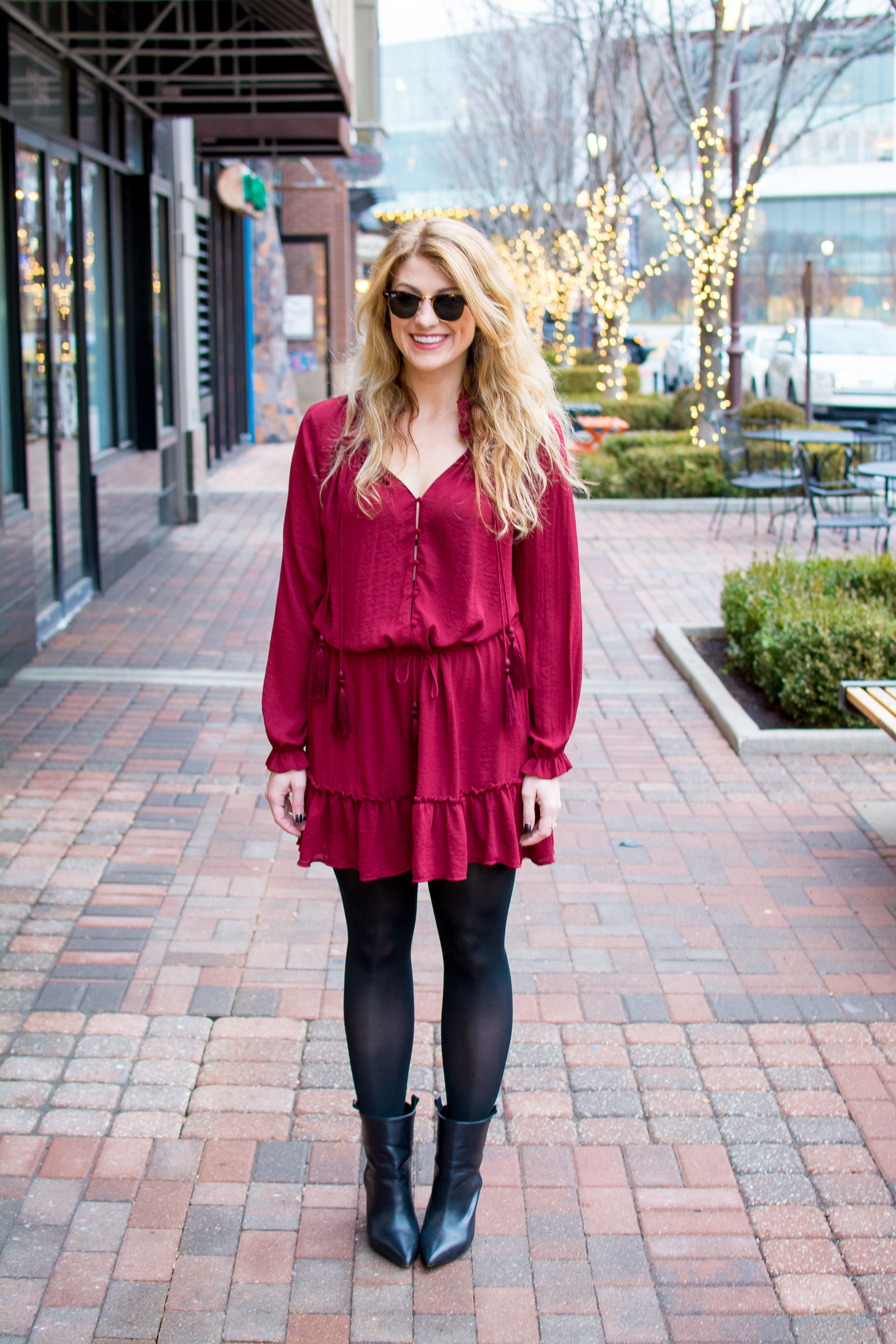 red dress and black boots