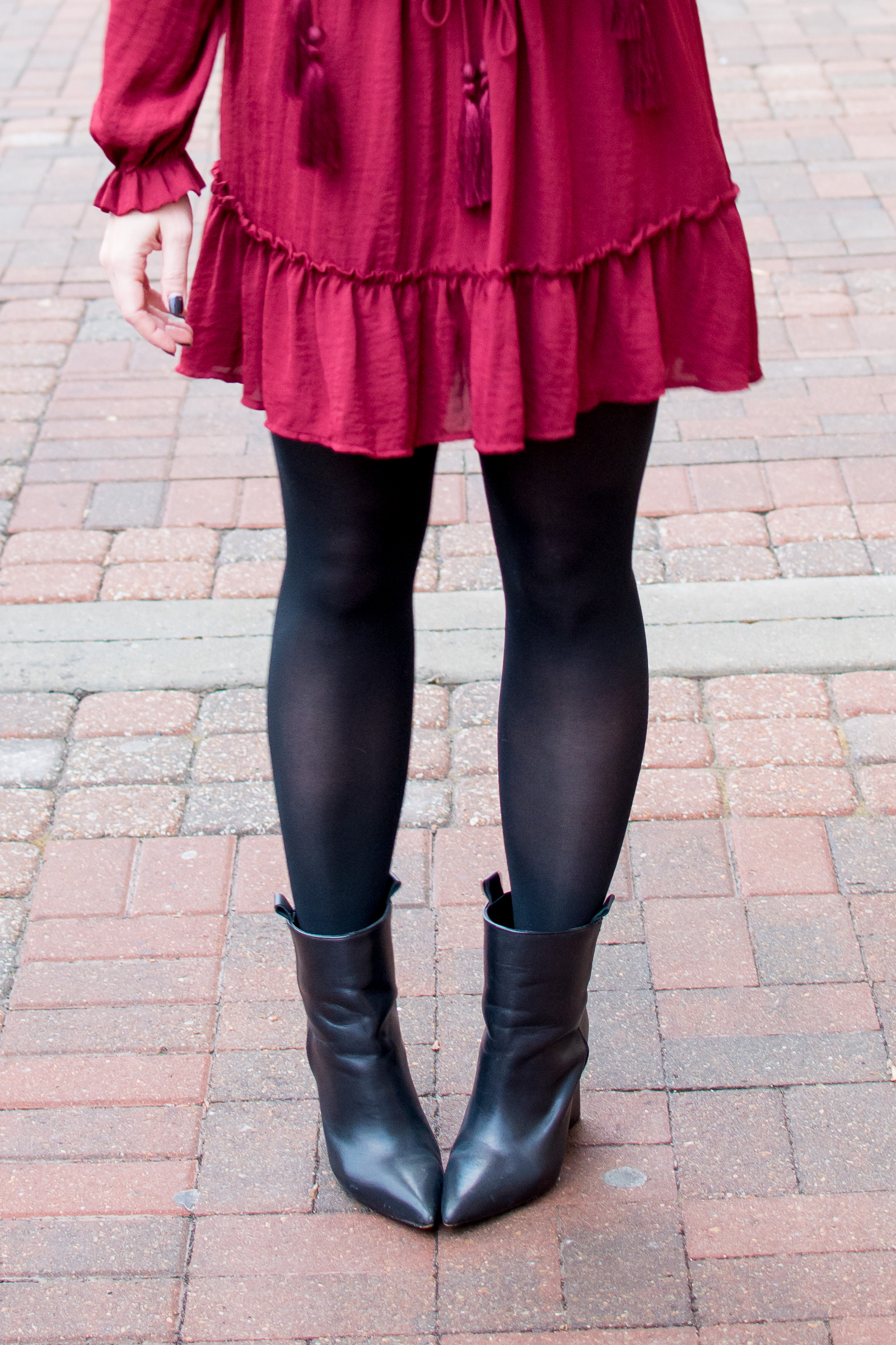 Dress with stockings outlet and ankle boots