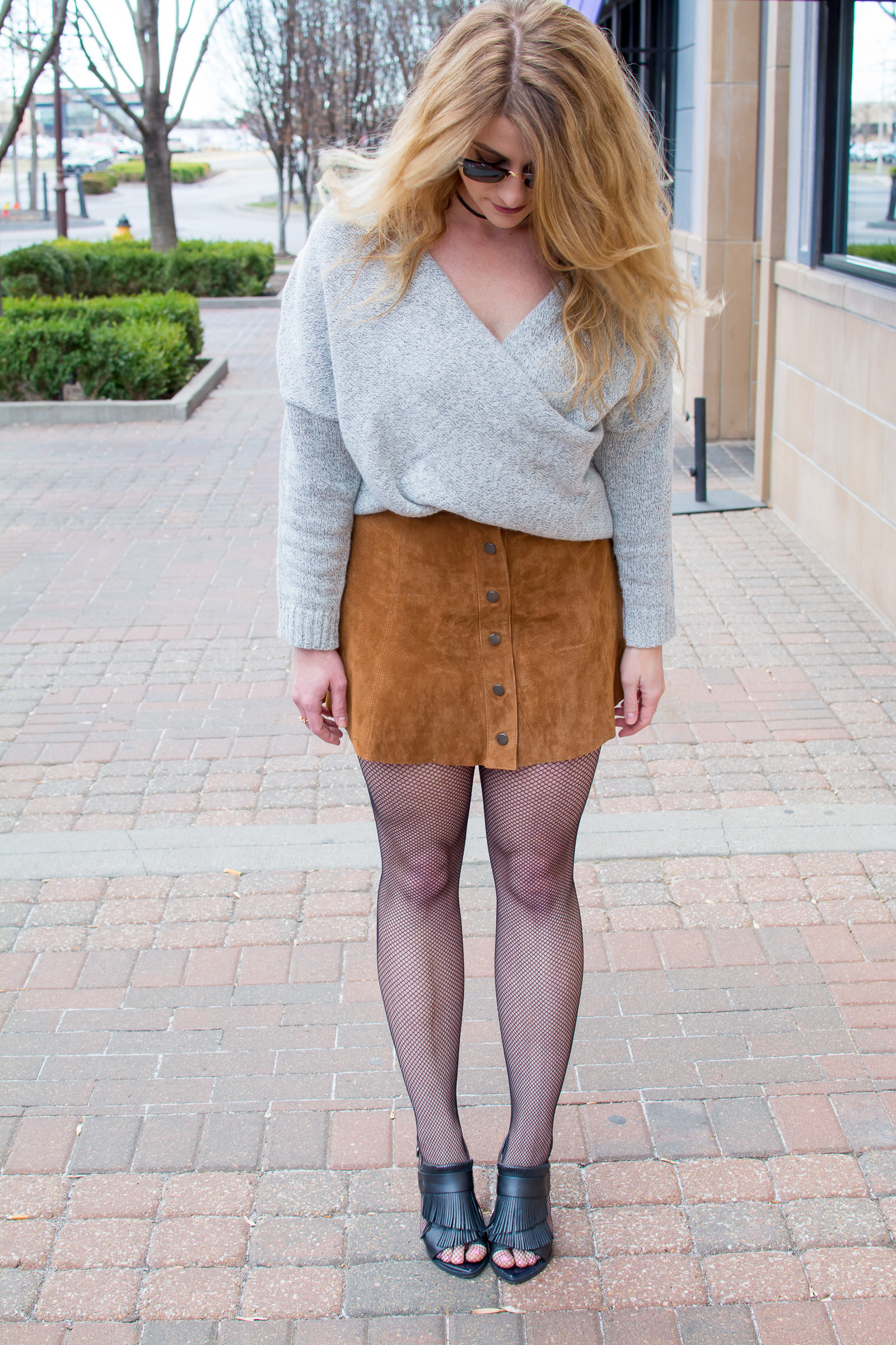 Brown suede 2024 skirt with tights