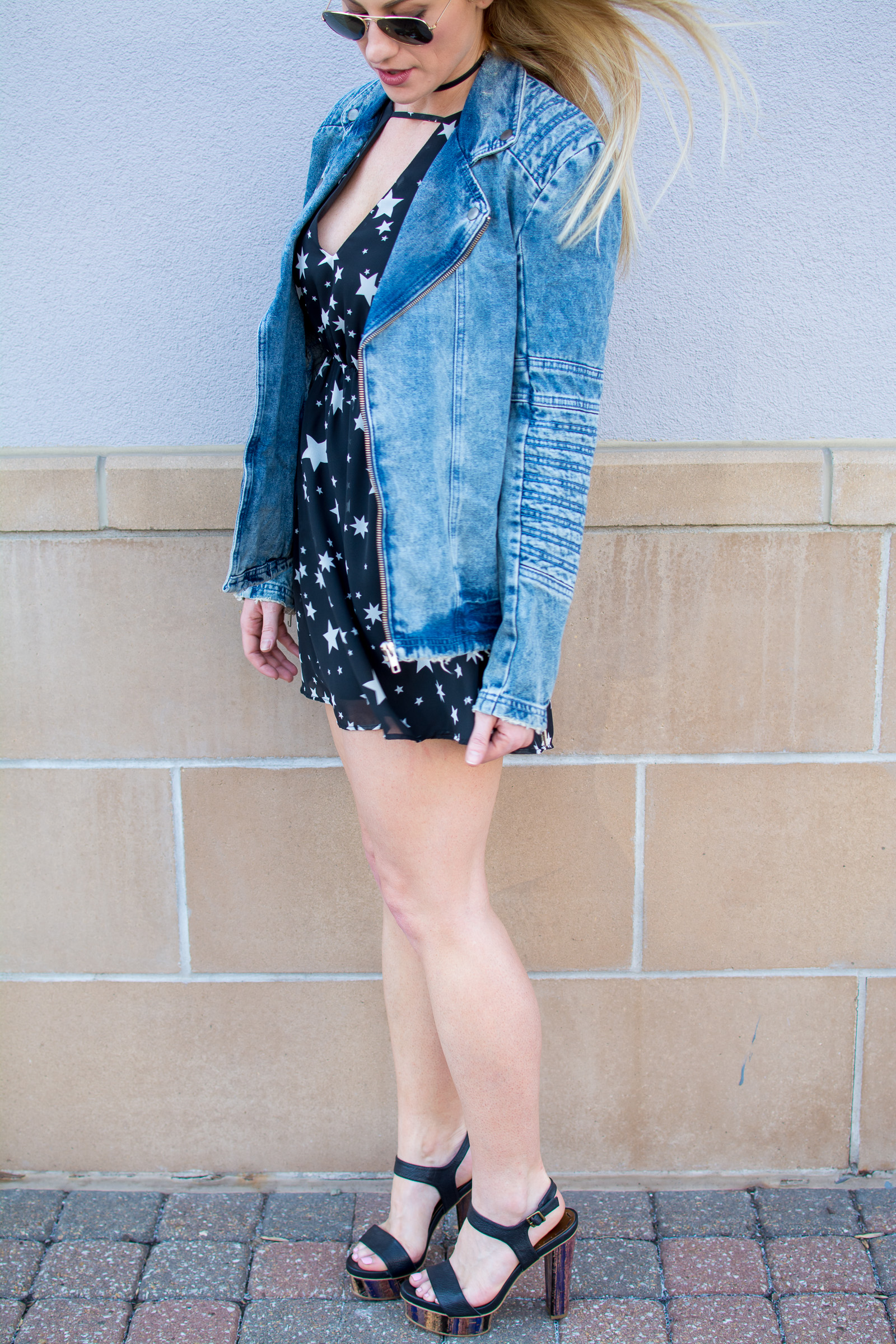 Sequin dress with jean jacket sale