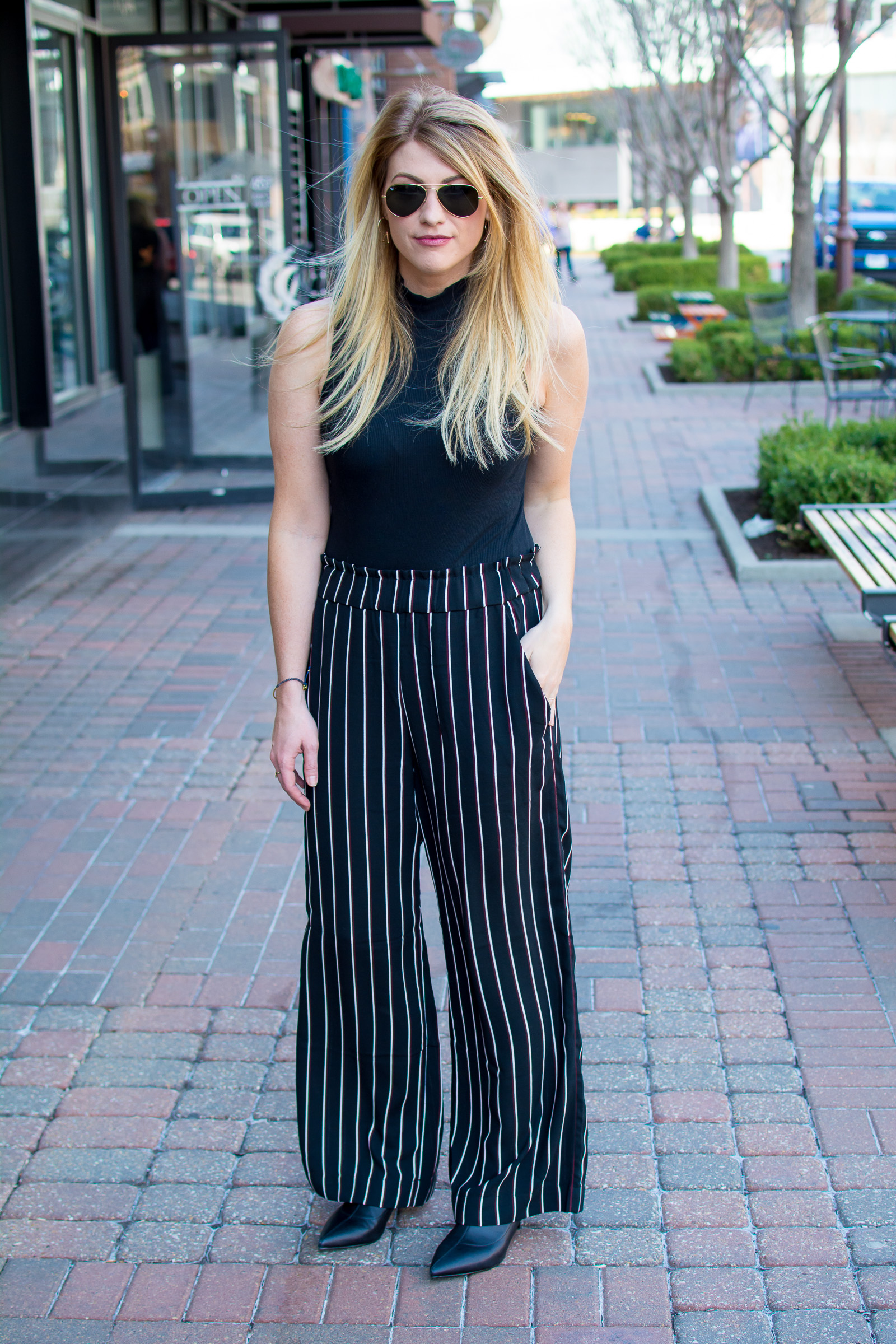 Styling black and 2024 white striped pants