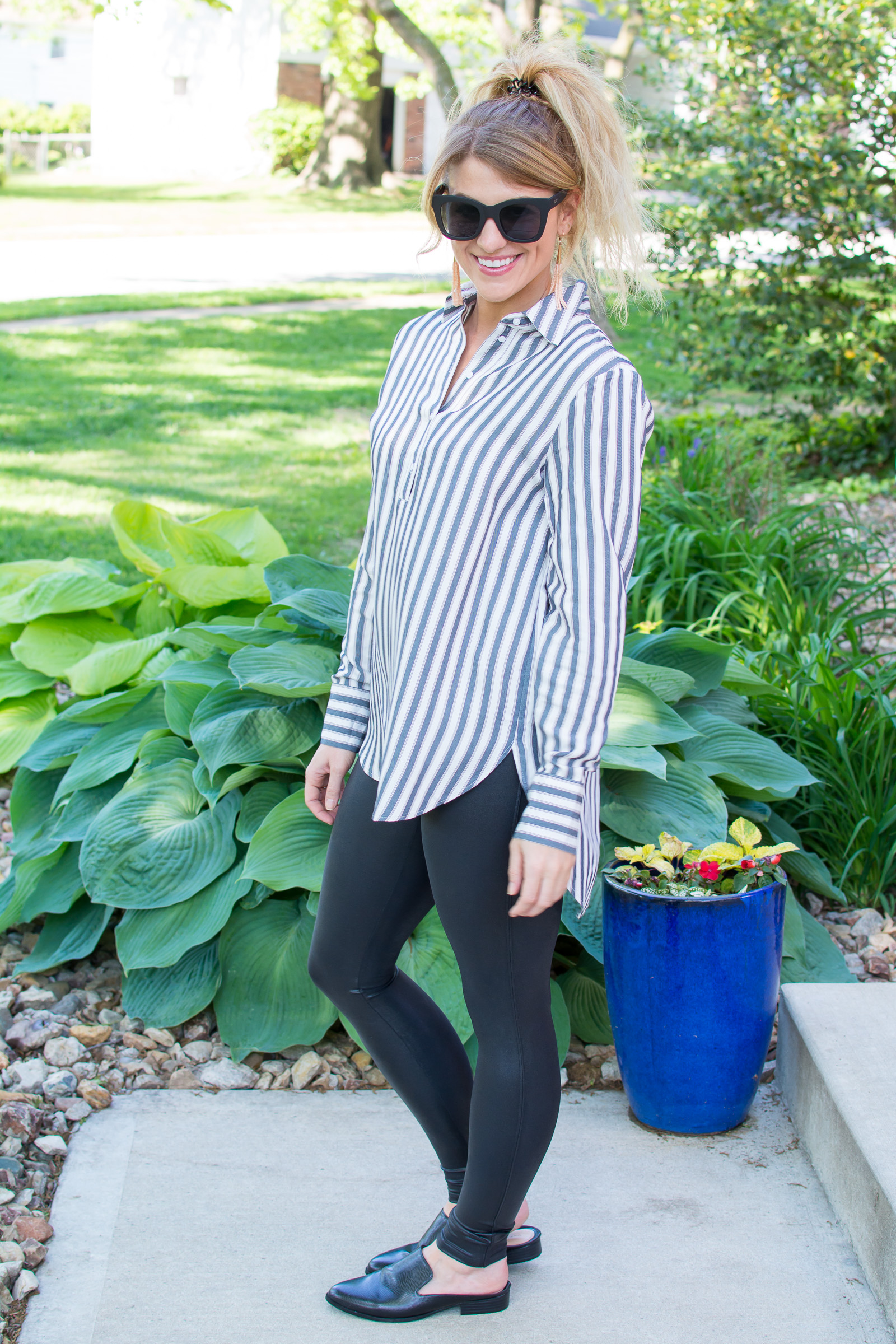 Striped H&M Tunic + Spanx Leggings.