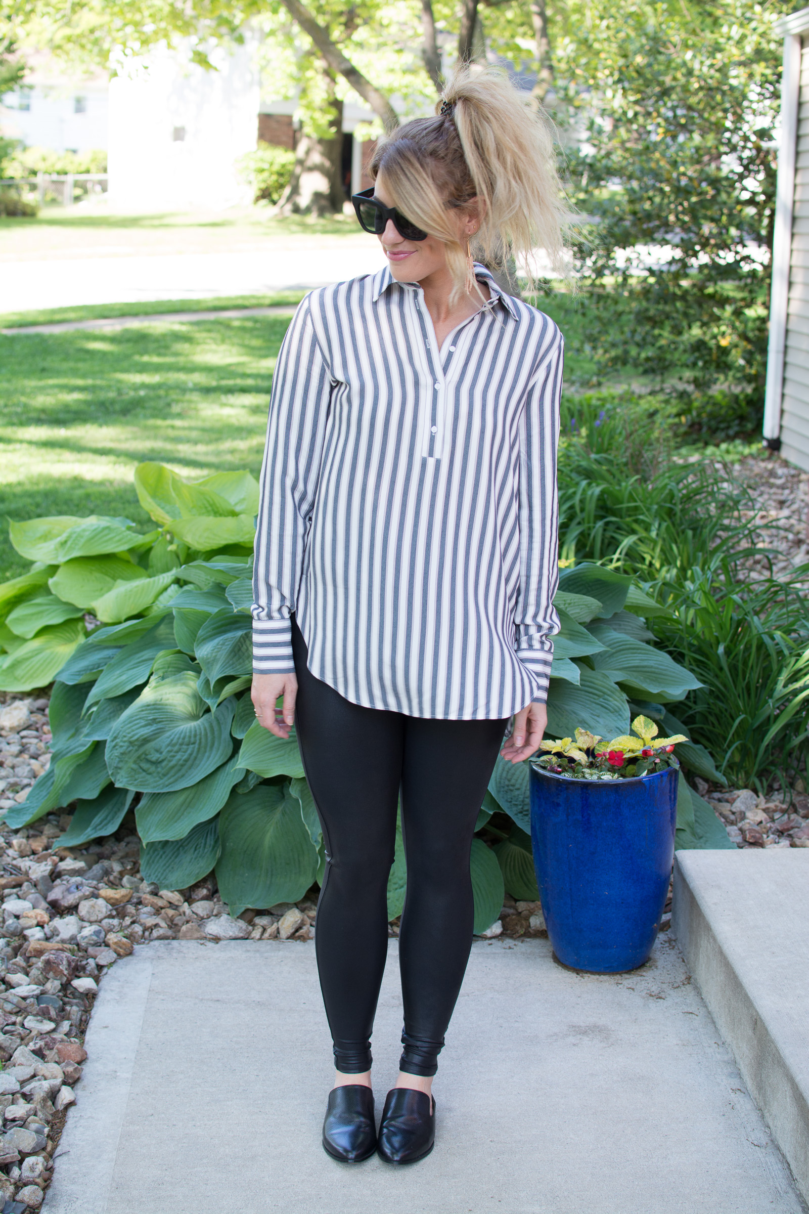 Striped H&M Tunic + Spanx Leggings.